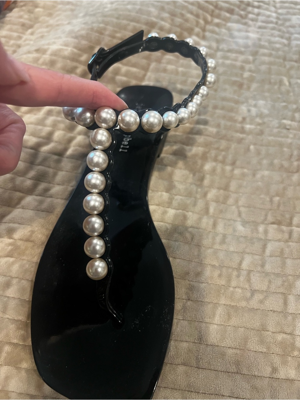 Jeffrey Campbell Black Pearl-Embellished T-Strap Sandals